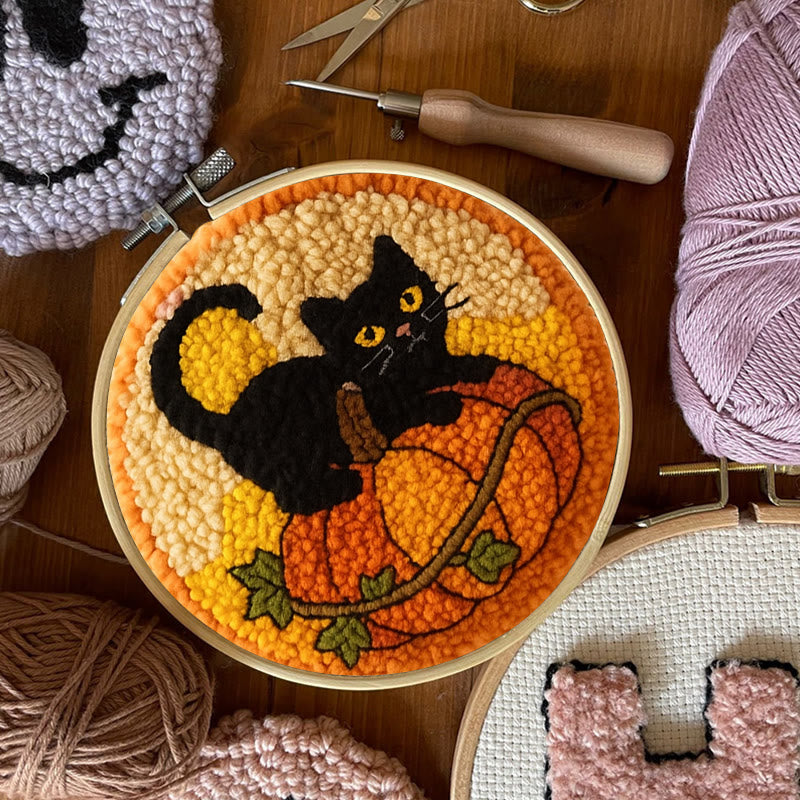 Black Kitten Punch Needle Kit - Cute Animal Craft | Perfect For Halloween Decor - image 1