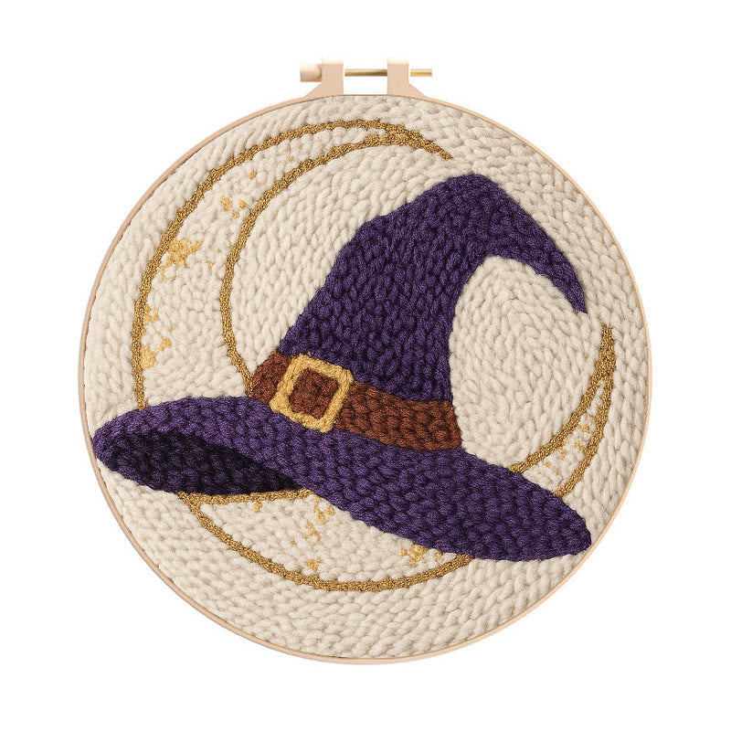 Witch Hat Punch Needle Kit - Halloween Handmade Craft | Unique Decorative Art  - 8 inch Hoop Kit - image 0