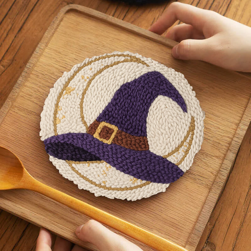 Witch Hat Punch Needle Kit - Halloween Handmade Craft | Unique Decorative Art  - 5 inch Coaster Kit - image 11