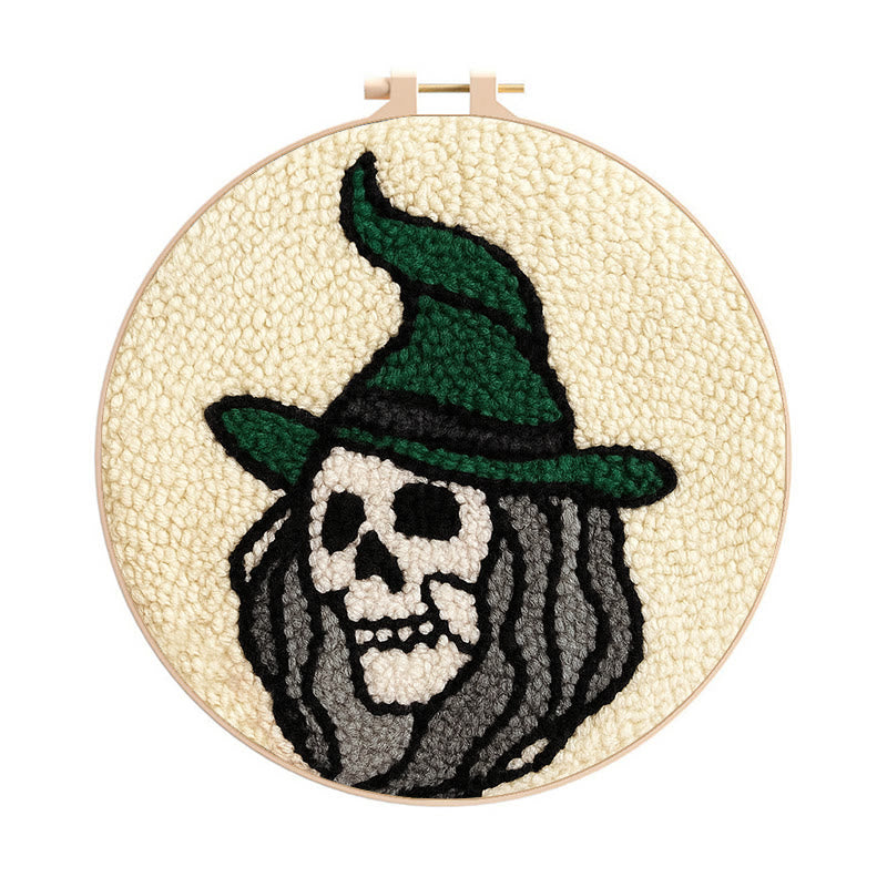 Spooky Wizard Punch Needle Kit - Halloween Skeleton Art | Nice Craft For Home Decor - 8 inch Hoop Kit - image 0