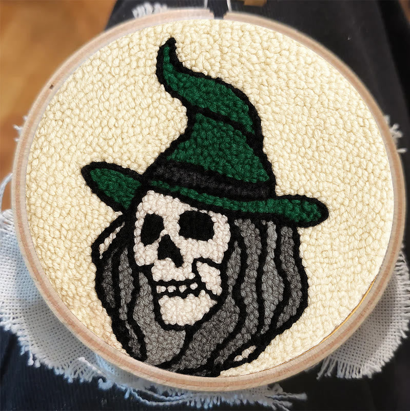 Spooky Wizard Punch Needle Kit - Halloween Skeleton Art | Nice Craft For Home Decor - image 1