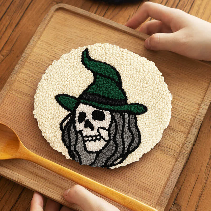 Spooky Wizard Punch Needle Kit - Halloween Skeleton Art | Nice Craft For Home Decor - 5 inch Coaster Kit - image 11