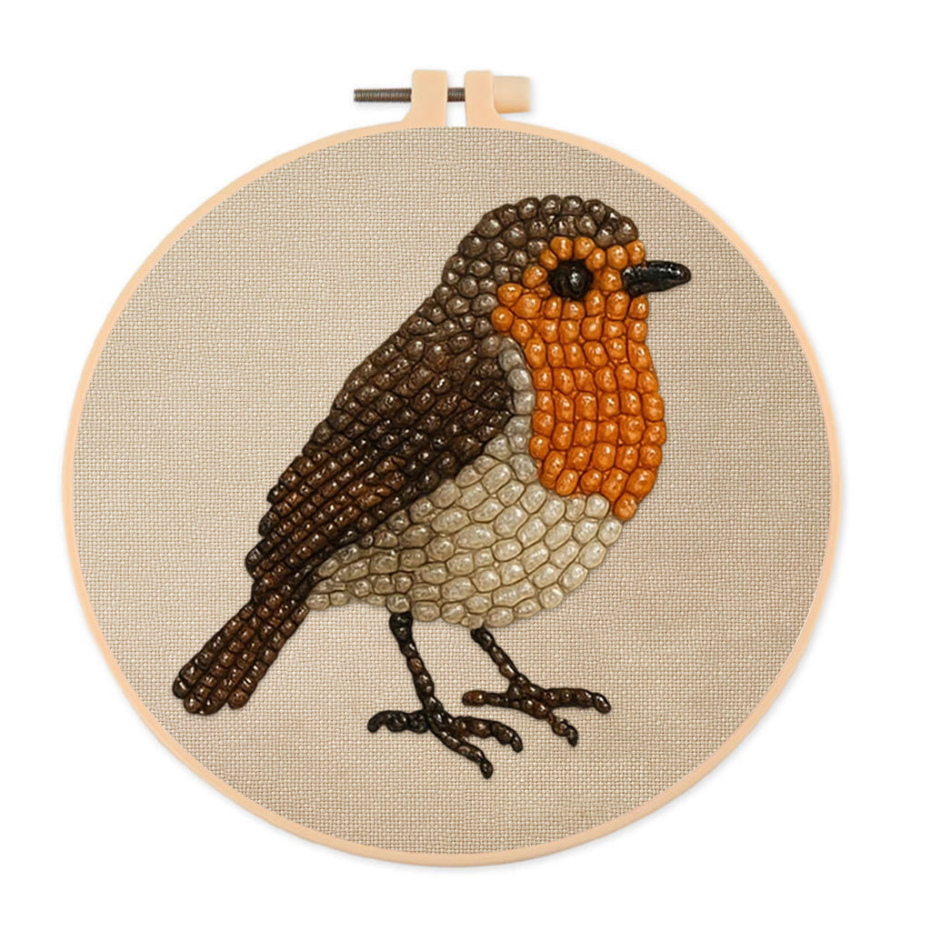Rubbyoo Bead Embroidery Kit - Robin Bird | Diy Hoop Art | Perfect For Desk Ornament  - 15cm*15cm - image 0