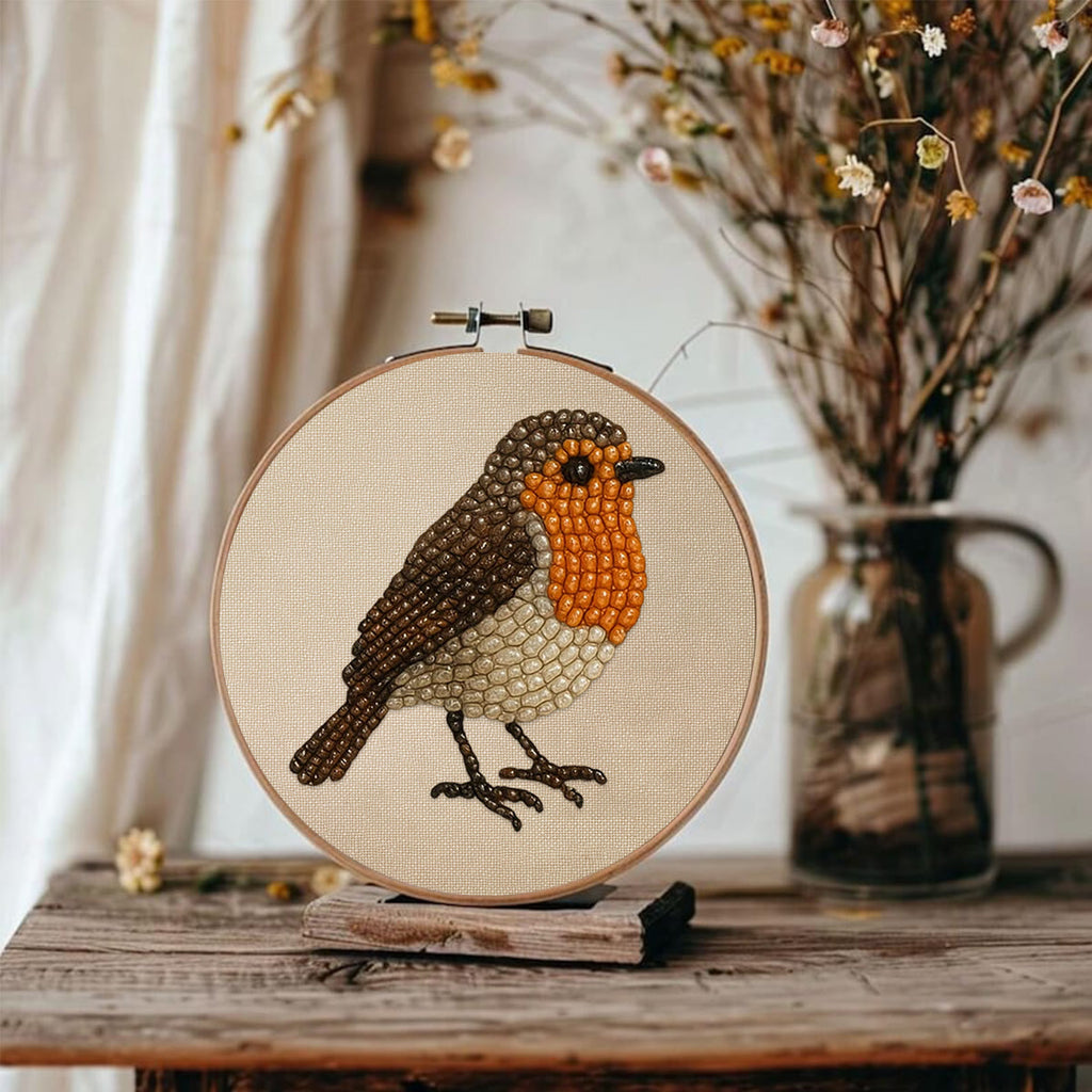 Rubbyoo Bead Embroidery Kit - Robin Bird | Diy Hoop Art | Perfect For Desk Ornament  - image 7