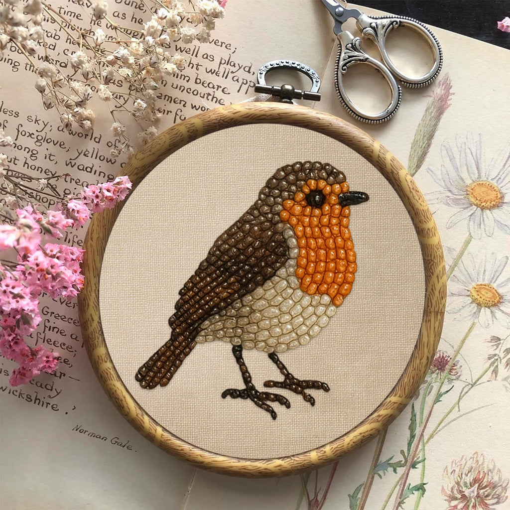 Rubbyoo Bead Embroidery Kit - Robin Bird | Diy Hoop Art | Perfect For Desk Ornament  - image 1