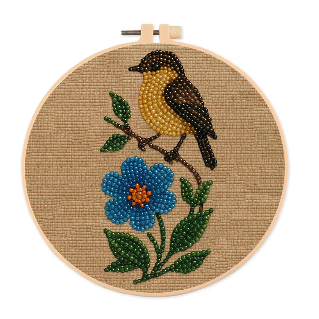 Rubbyoo Bead Embroidery Kit - Floral Bird | Beginner Needle Artcraft | Personalized Home Decor - 15cm*15cm - image 0