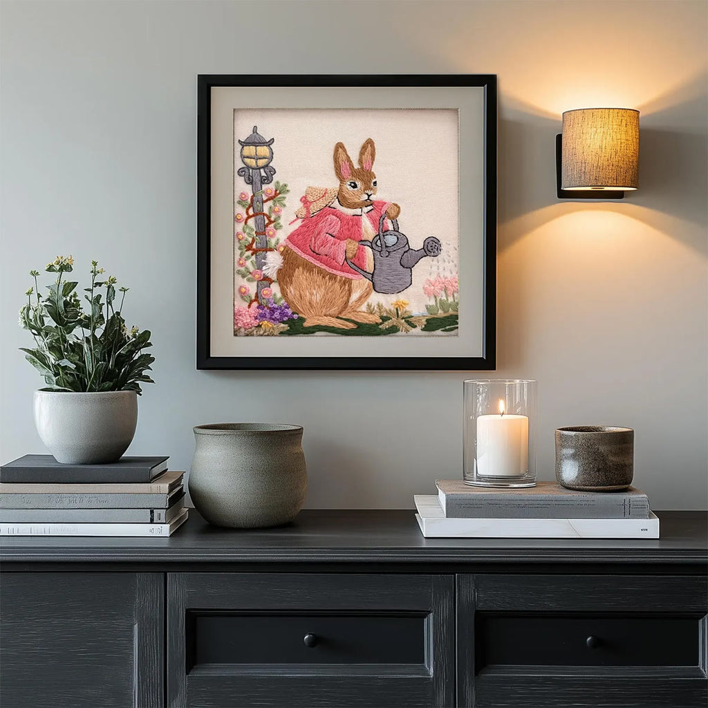 Rubbyoo Embroidery Kit - Watering Bunny | Adorable Animal Craft | Perfect Wall Ornament - image 2