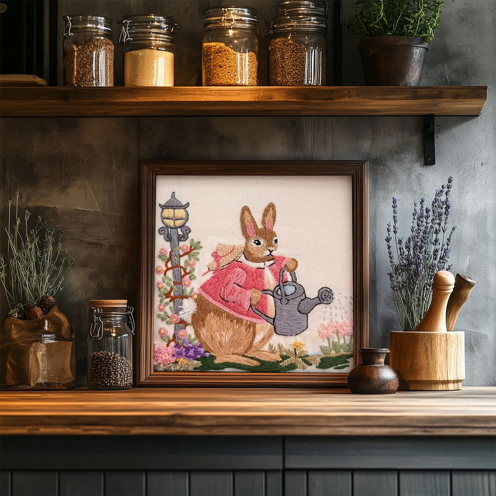 Rubbyoo Embroidery Kit - Watering Bunny | Adorable Animal Craft | Perfect Wall Ornament - image 3