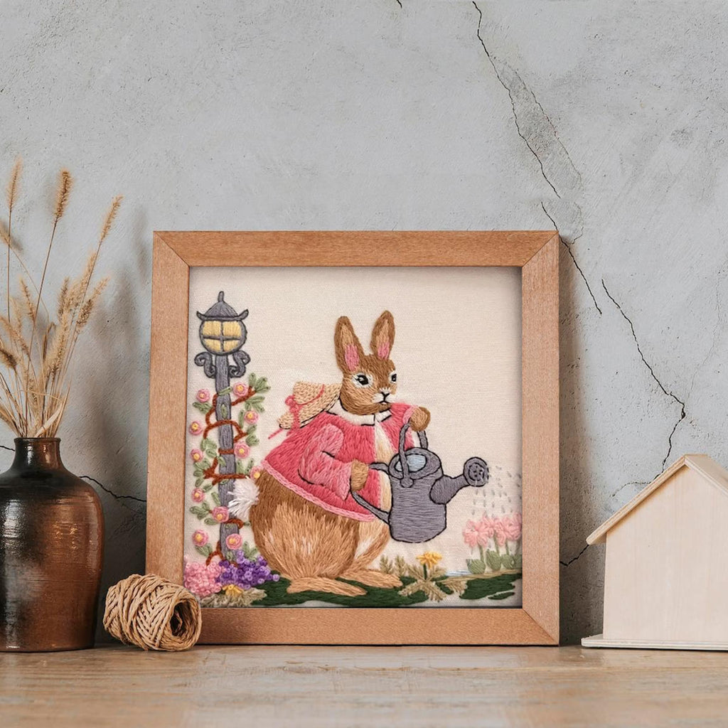 Rubbyoo Embroidery Kit - Watering Bunny | Adorable Animal Craft | Perfect Wall Ornament - image 1