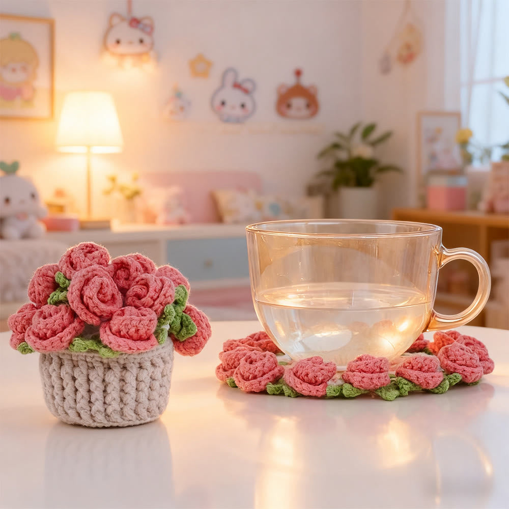 Diy Handmade Various Floral Coasters Crochet Kit - Beginner Handmade Craft | Diy Home Decoration  - Rose - image 1