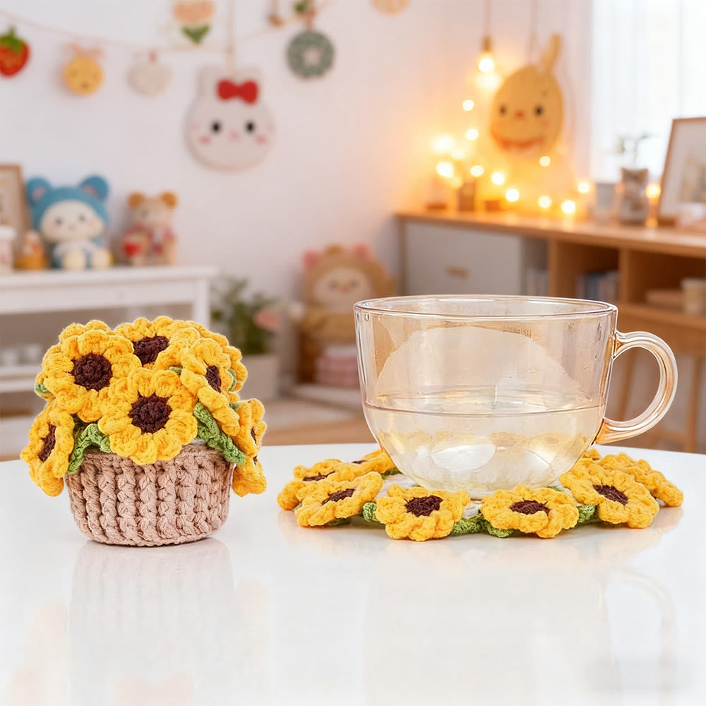 Diy Handmade Various Floral Coasters Crochet Kit - Beginner Handmade Craft | Diy Home Decoration  - Sunflower - image 0