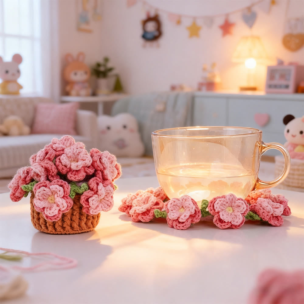 Diy Handmade Various Floral Coasters Crochet Kit - Beginner Handmade Craft | Diy Home Decoration  - Peach Blossom - image 2