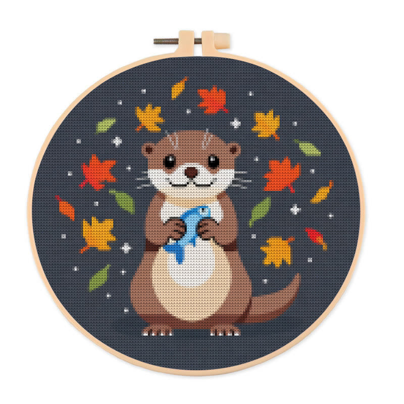  Cross Stitch Kit - Happy Otter | Autumn Home Ornament | Perfect Handicraft For Animal Lover - 20×20cm - image 0