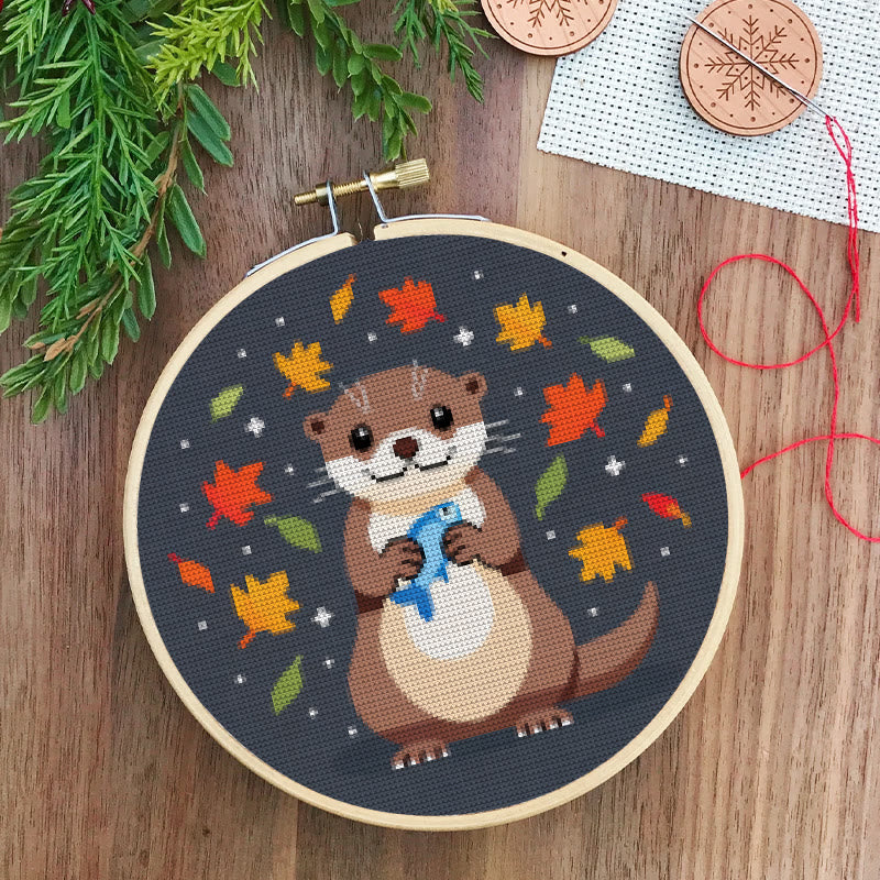  Cross Stitch Kit - Happy Otter | Autumn Home Ornament | Perfect Handicraft For Animal Lover - image 5