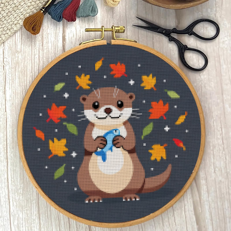  Cross Stitch Kit - Happy Otter | Autumn Home Ornament | Perfect Handicraft For Animal Lover - image 1