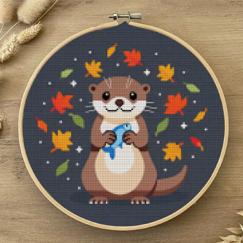  Cross Stitch Kit - Happy Otter | Autumn Home Ornament | Perfect Handicraft For Animal Lover - image 4