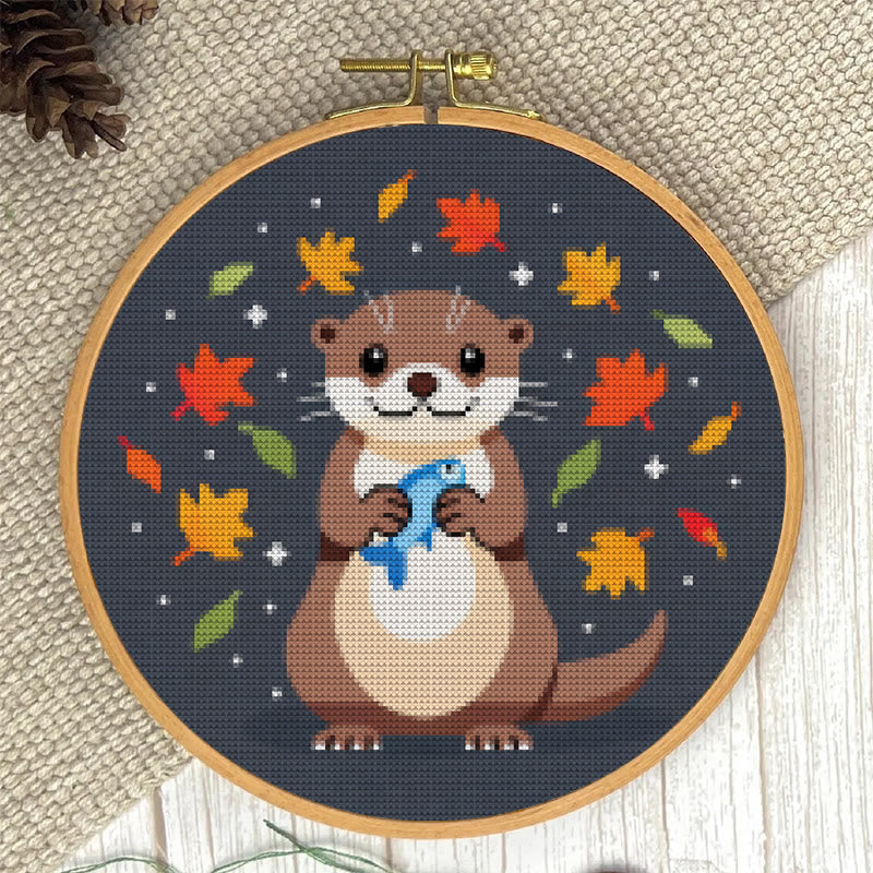 Cross Stitch Kit - Happy Otter | Autumn Home Ornament | Perfect Handicraft For Animal Lover - image 2
