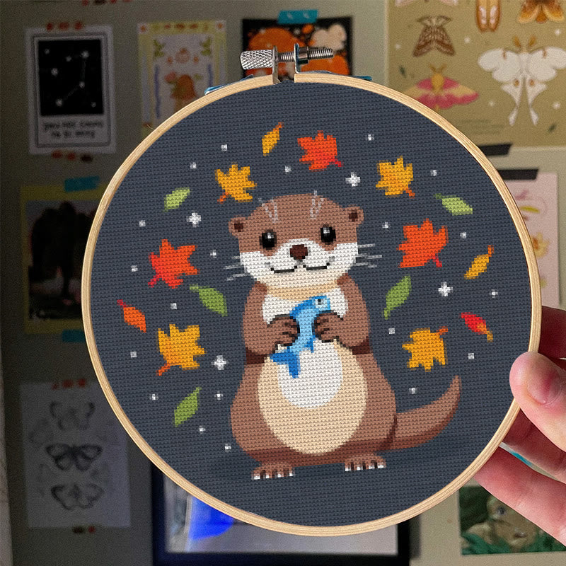  Cross Stitch Kit - Happy Otter | Autumn Home Ornament | Perfect Handicraft For Animal Lover - image 3