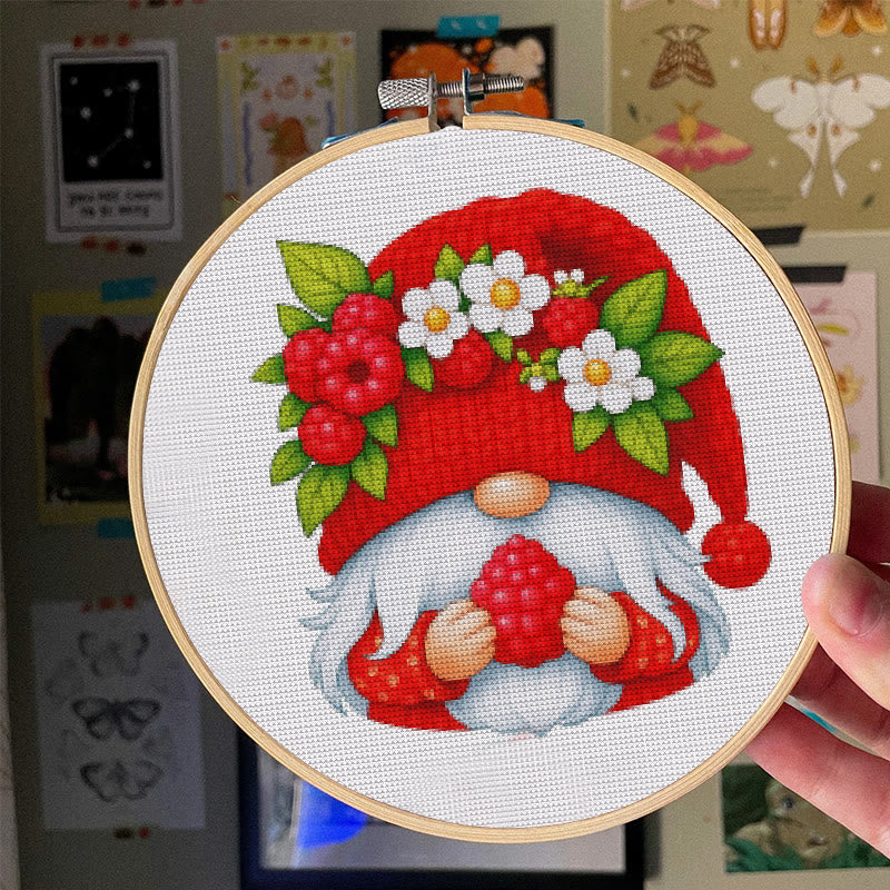  Cross Stitch Kit - Cherry Gnome | Christmas Wall Decor | Diy Floral Needle Art - image 4