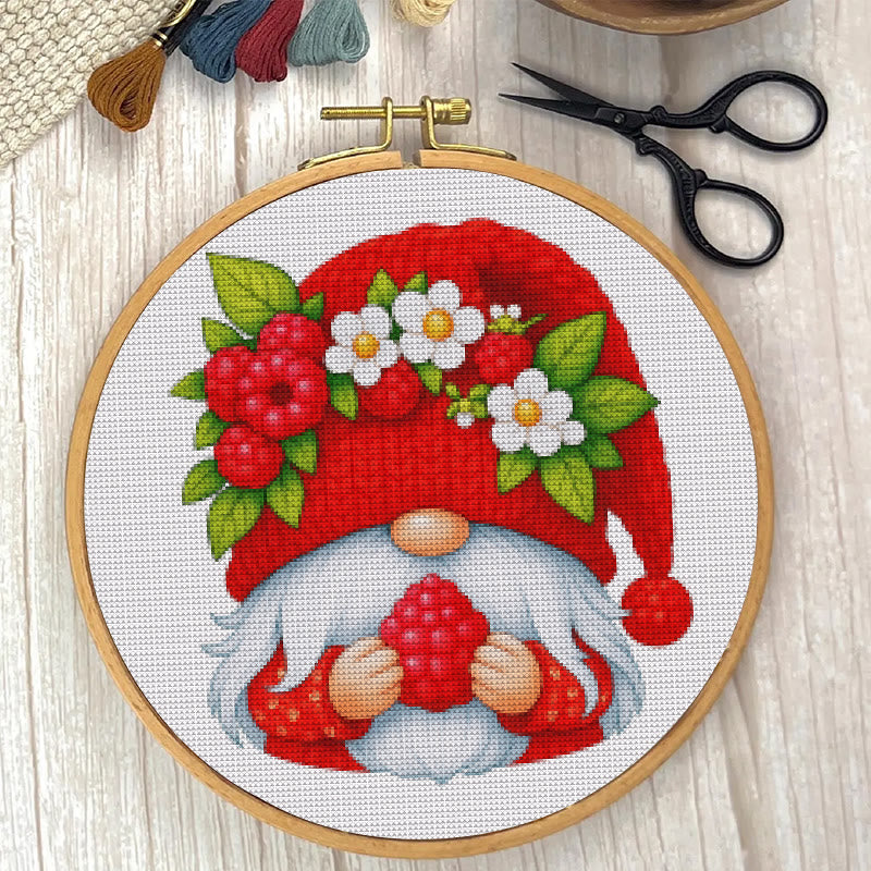  Cross Stitch Kit - Cherry Gnome | Christmas Wall Decor | Diy Floral Needle Art - image 1