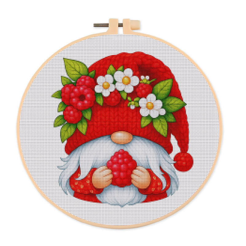  Cross Stitch Kit - Cherry Gnome | Christmas Wall Decor | Diy Floral Needle Art - 20×20cm - image 0
