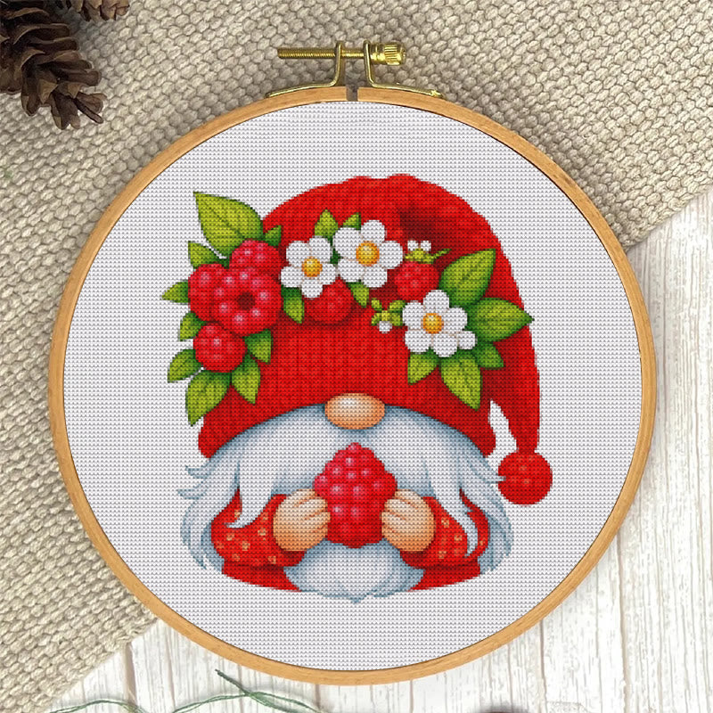  Cross Stitch Kit - Cherry Gnome | Christmas Wall Decor | Diy Floral Needle Art - image 2