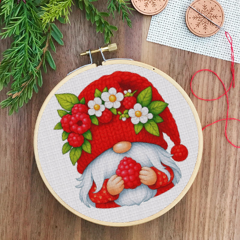  Cross Stitch Kit - Cherry Gnome | Christmas Wall Decor | Diy Floral Needle Art - image 3