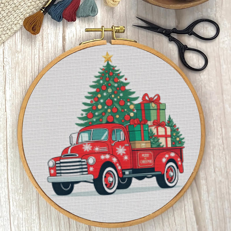  Cross Stitch Kit - Christmas Truck | Diy Holiday Needlework |  Perfect Wall Decoration - image 1