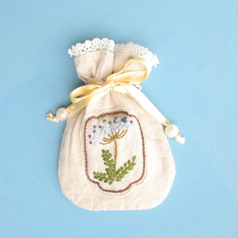 Embroidery Mini Drawstring Pouch Kit | Unique Floral Craft | Perfect Birthday Gift For Her - Daisies - Beige bag - image 6