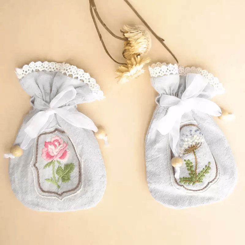 Embroidery Mini Drawstring Pouch Kit | Unique Floral Craft | Perfect Birthday Gift For Her - image 0