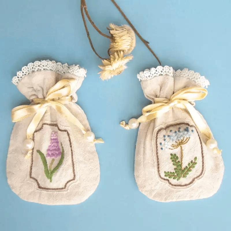 Embroidery Mini Drawstring Pouch Kit | Unique Floral Craft | Perfect Birthday Gift For Her - image 2
