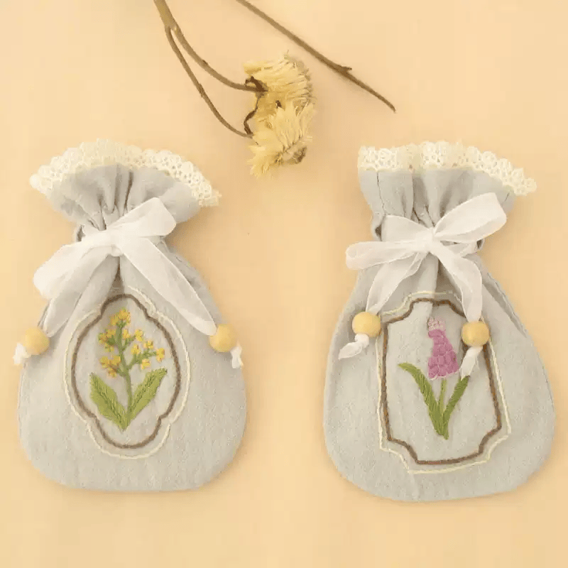Embroidery Mini Drawstring Pouch Kit | Unique Floral Craft | Perfect Birthday Gift For Her - image 1
