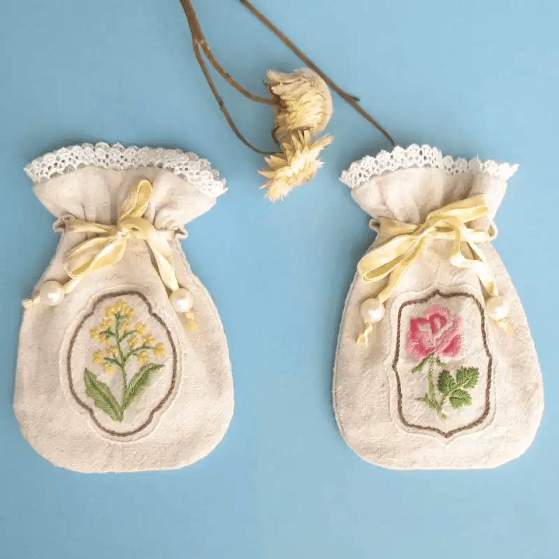 Embroidery Mini Drawstring Pouch Kit | Unique Floral Craft | Perfect Birthday Gift For Her - image 3