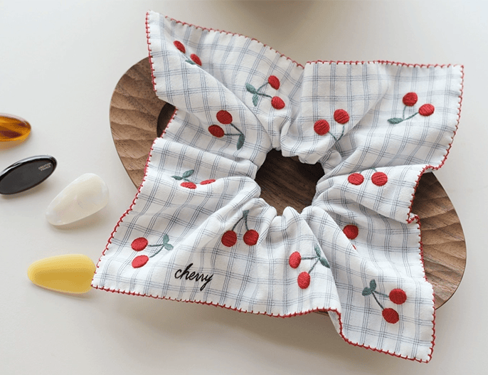 Embroidery Square Scrunchie Kit | Handmade Hair Accessories |  Personalized Gift For Her - Cherry - image 6