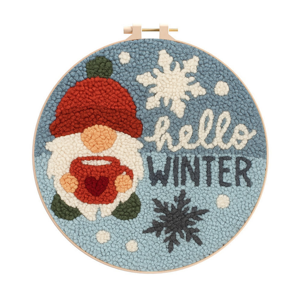 Winter Gnome Punch Needle Kit - Diy Christmas Handicraft | Unique Winter Decoration  - 8 inch Hoop Kit - image 0