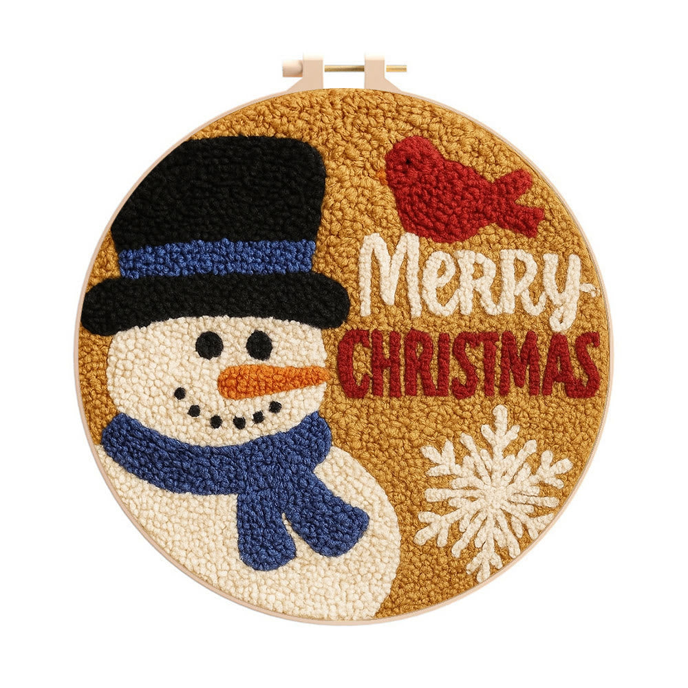 Merry Christmas Punch Needle Kit - Creative Yarn Craft | Handmade Holiday Ornament - 8 inch Hoop Kit - image 0