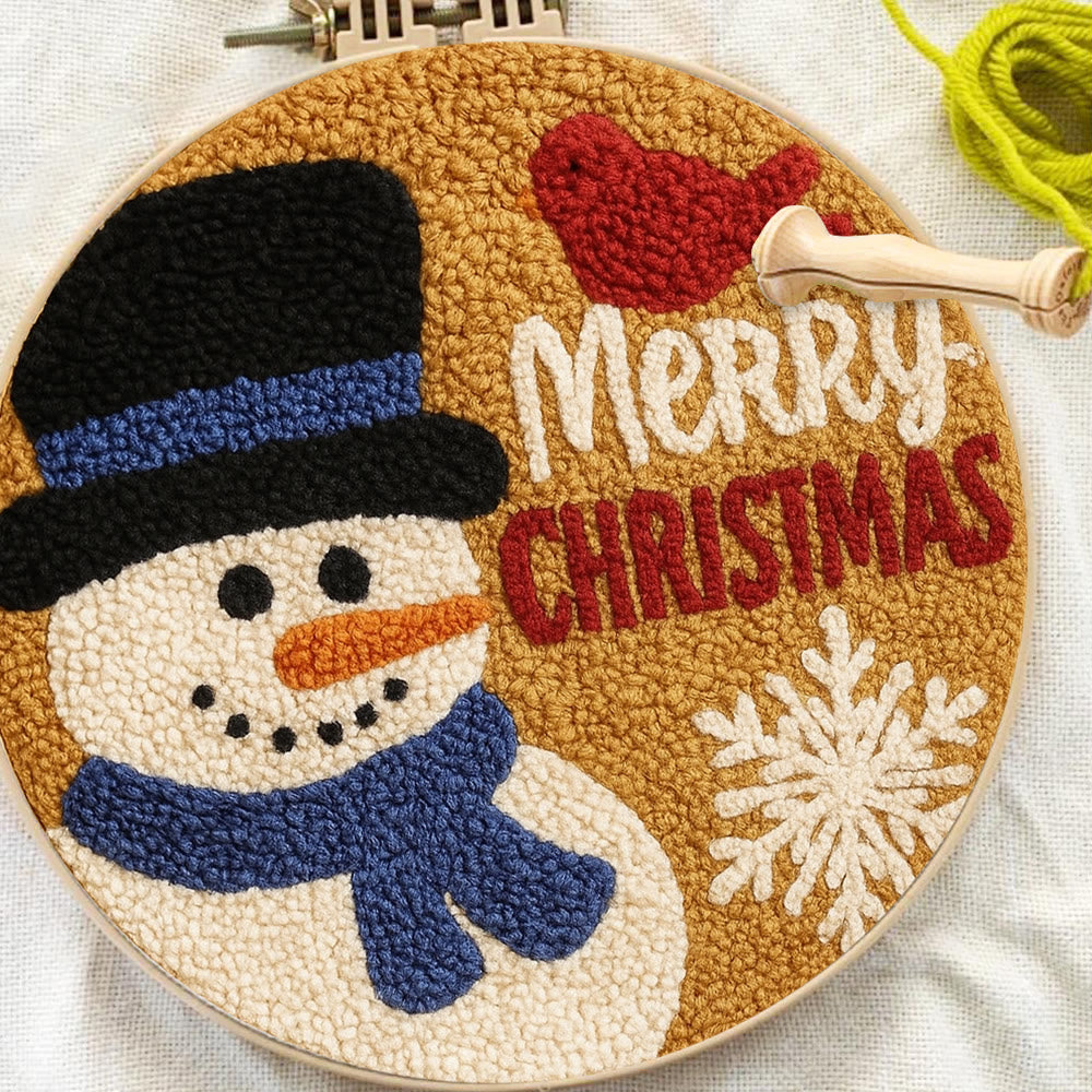 Merry Christmas Punch Needle Kit - Creative Yarn Craft | Handmade Holiday Ornament - image 1