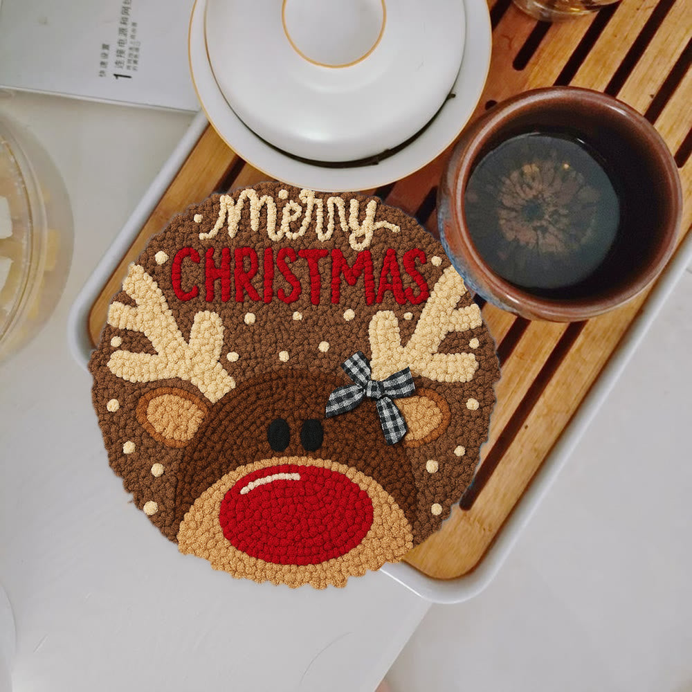  Christmas Reindeer Punch Needle Kit - Diy Christmas Coaster | Unique Housewarming Handicraft - 5 inch Coaster Kit - image 11