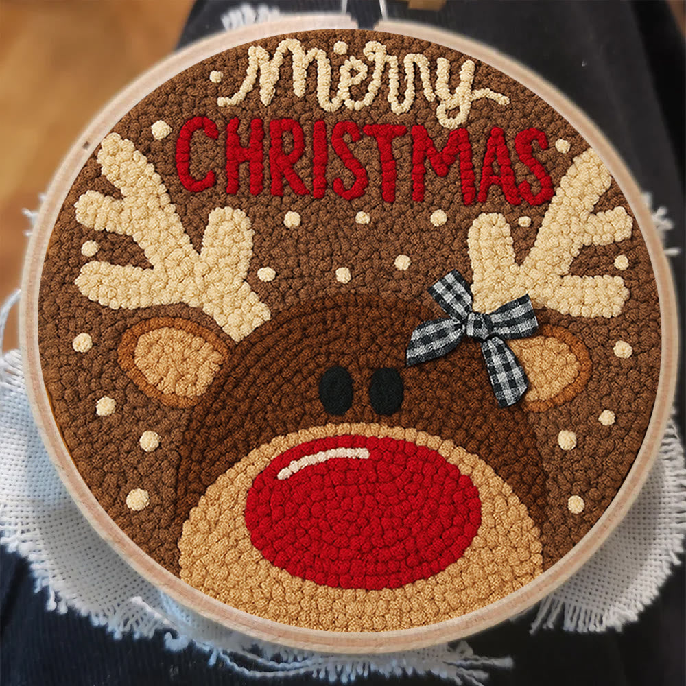  Christmas Reindeer Punch Needle Kit - Diy Christmas Coaster | Unique Housewarming Handicraft - image 1