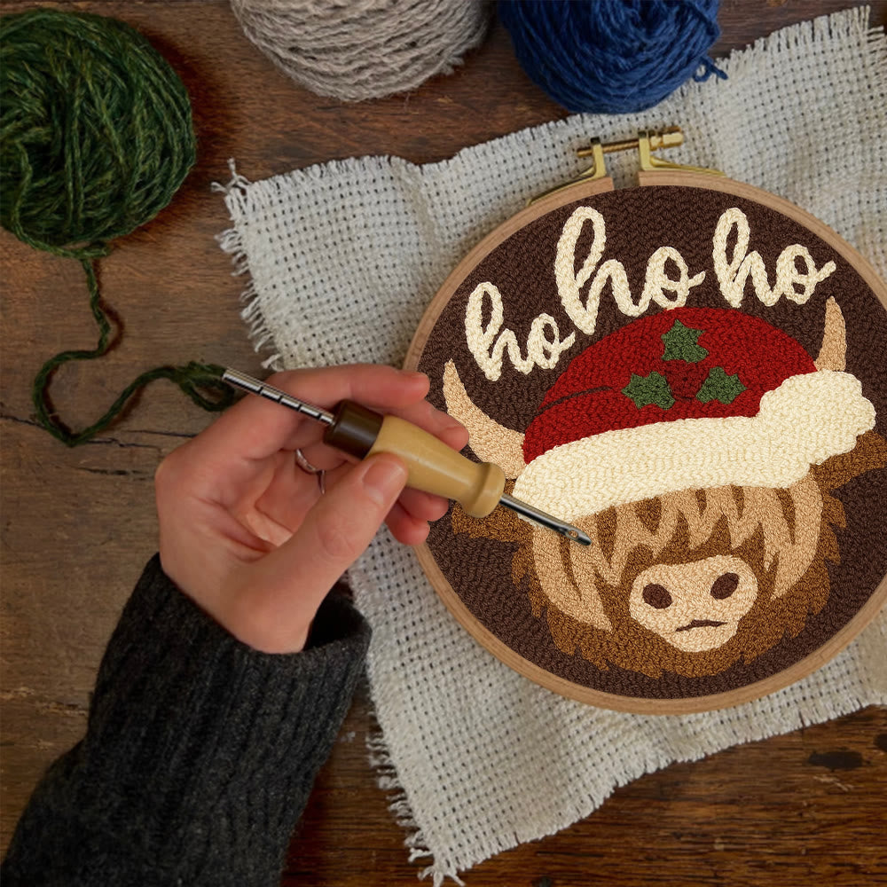 Christmas Highland Cow Punch Needle Kit - Diy Door Decor | Easy Handicraft For Adults - image 3