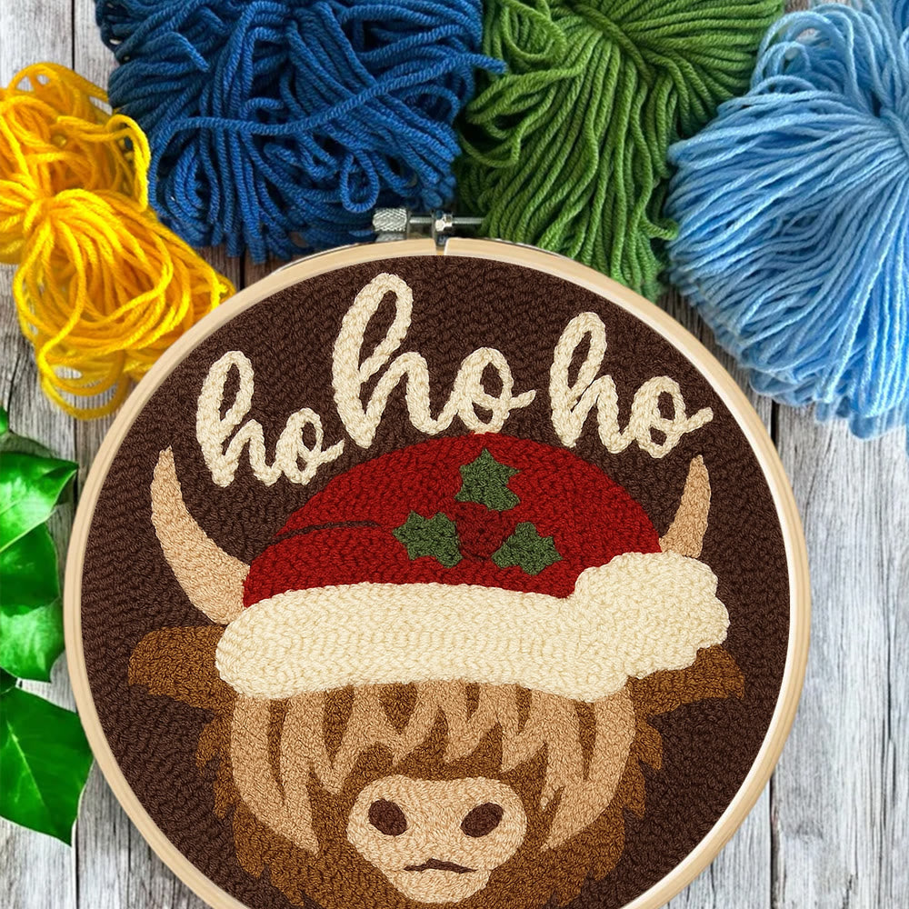 Christmas Highland Cow Punch Needle Kit - Diy Door Decor | Easy Handicraft For Adults - image 4