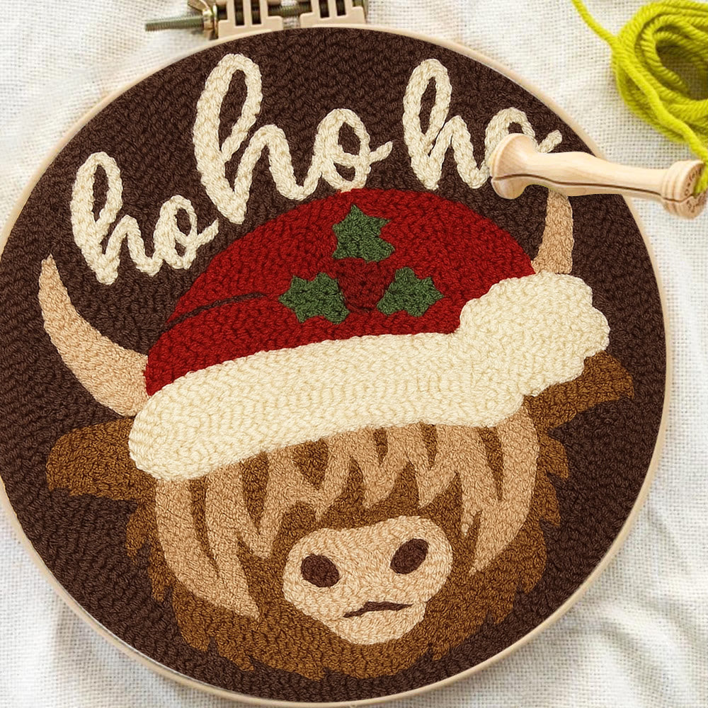 Christmas Highland Cow Punch Needle Kit - Diy Door Decor | Easy Handicraft For Adults - image 2