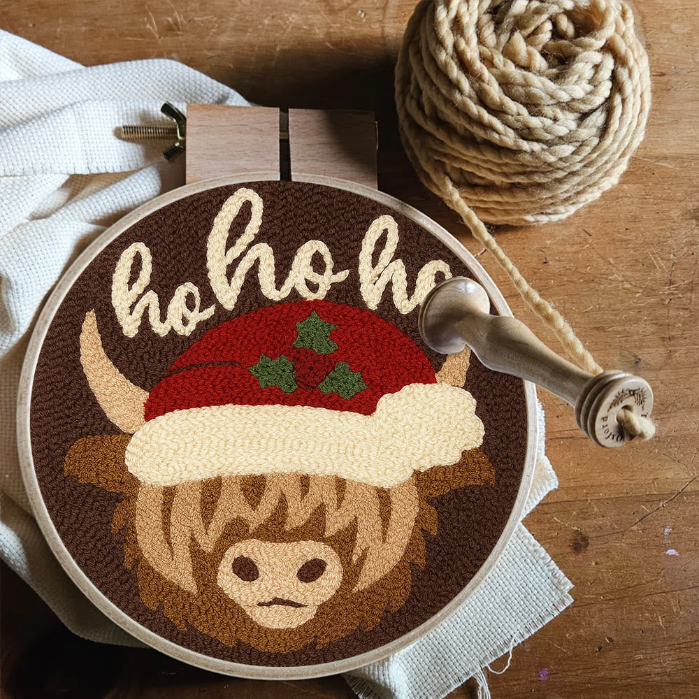Christmas Highland Cow Punch Needle Kit - Diy Door Decor | Easy Handicraft For Adults - image 9