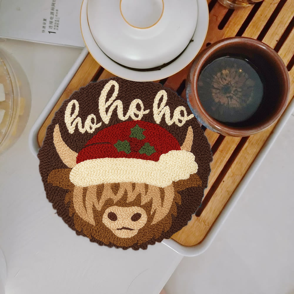 Christmas Highland Cow Punch Needle Kit - Diy Door Decor | Easy Handicraft For Adults - 5 inch Coaster Kit - image 10