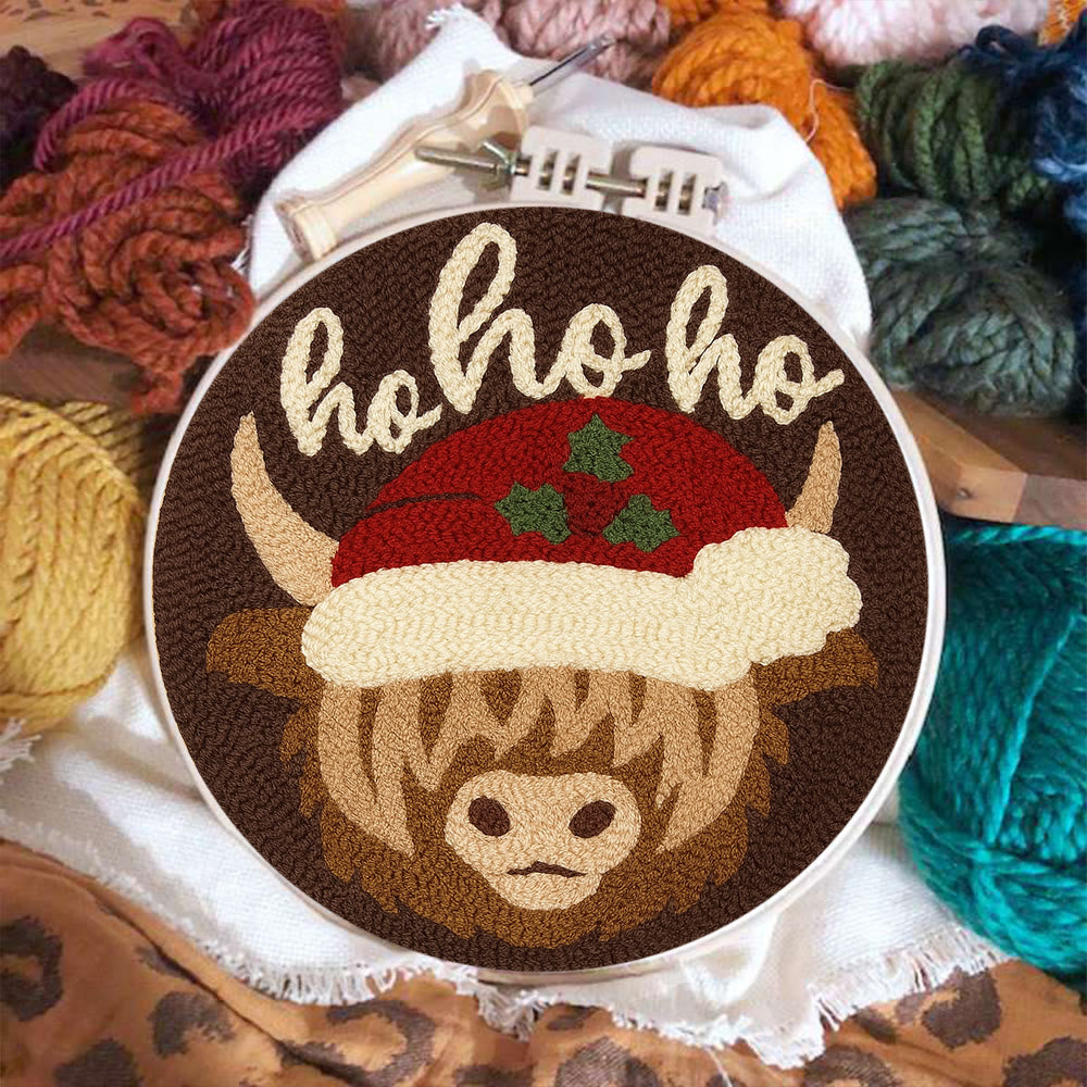 Christmas Highland Cow Punch Needle Kit - Diy Door Decor | Easy Handicraft For Adults - image 6