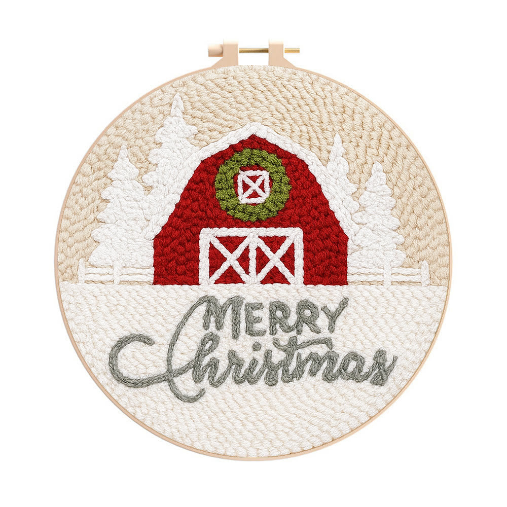 Winter Snow View Punch Needle Kit - Diy Hoop Art |  Handmade Wall Hanging Decor - 8 inch Hoop Kit - image 0