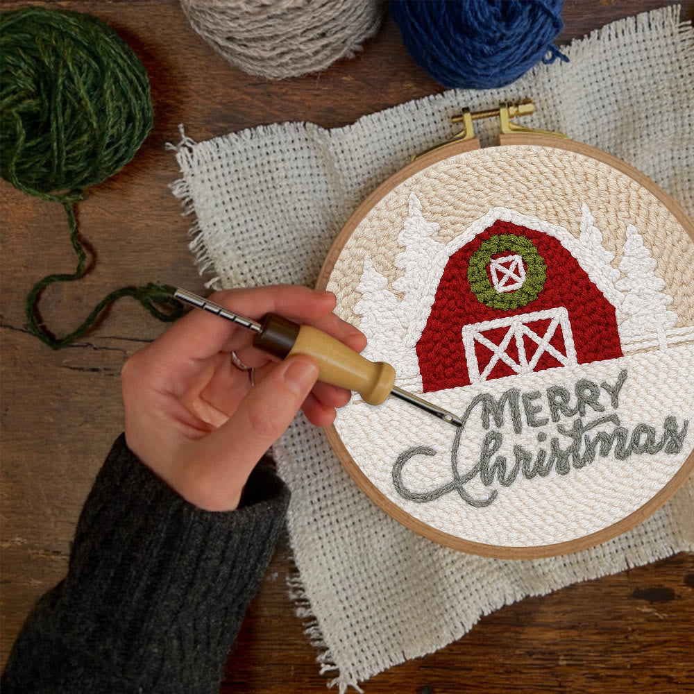 Winter Snow View Punch Needle Kit - Diy Hoop Art |  Handmade Wall Hanging Decor - image 1