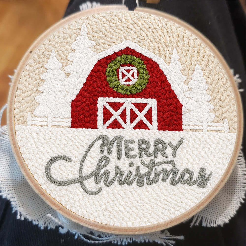 Winter Snow View Punch Needle Kit - Diy Hoop Art |  Handmade Wall Hanging Decor - image 3