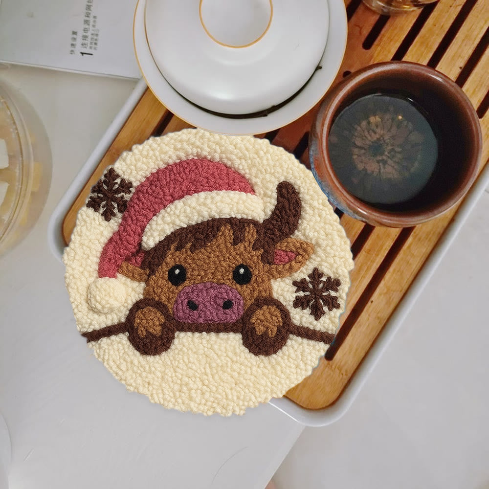 Adorable Cow Punch Needle Kit - Lovely Animal Craft | Christmas Decorative Artwork - 5 inch Coaster Kit - image 11