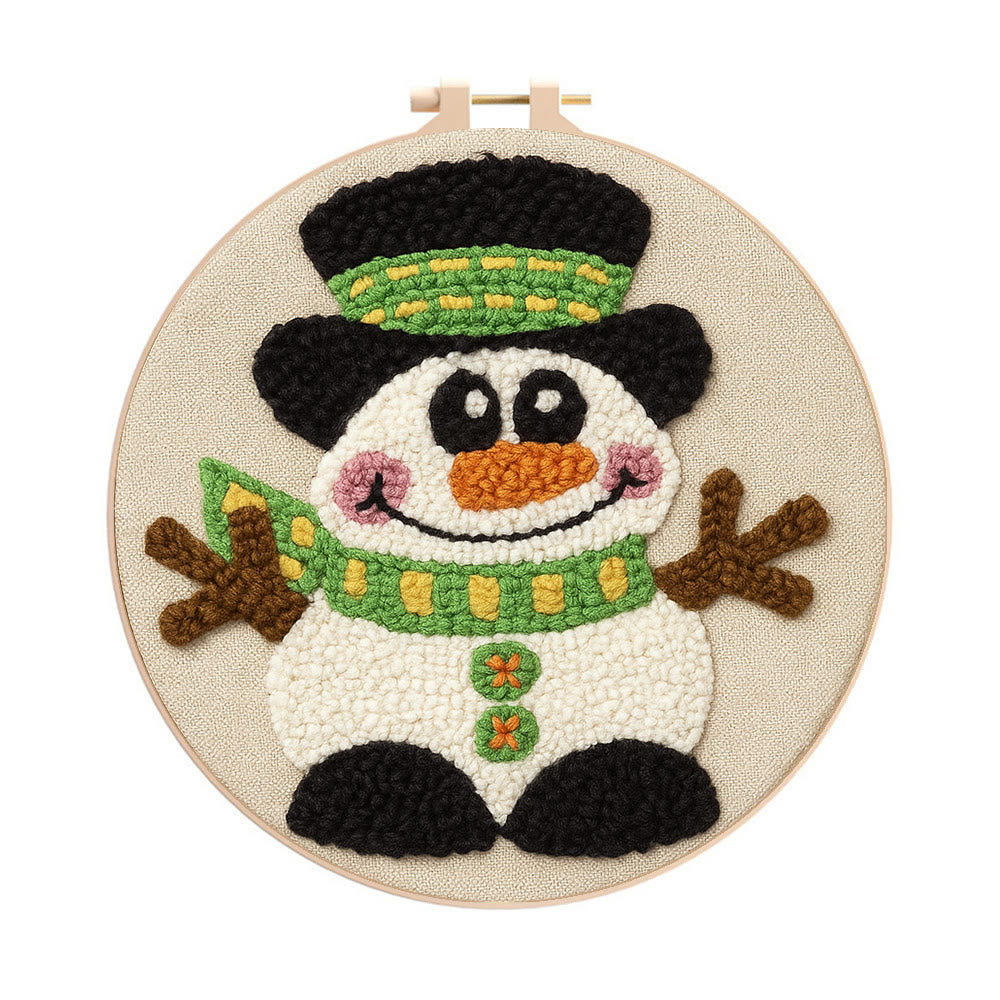 Winter Snowman Punch Needle Kit - Diy Craft For Christmas |  Holiday Decorative Needlepoint  - 8 inch Hoop Kit - image 0
